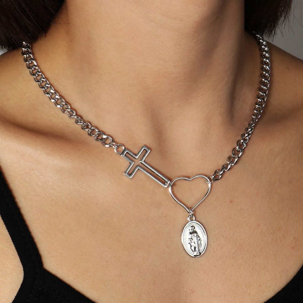 Cross Love Hollow Round Embossed Necklace